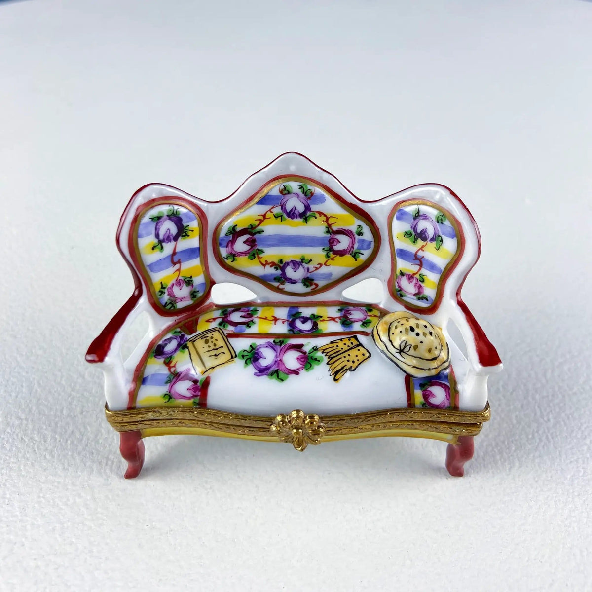 Loveseat Miniature Porcelain Limoges Box | Highly Collectible Pill, Trinket, Ring Box | Collectible Vintage | Gift for Him or Her Couch Potato Partner Couple