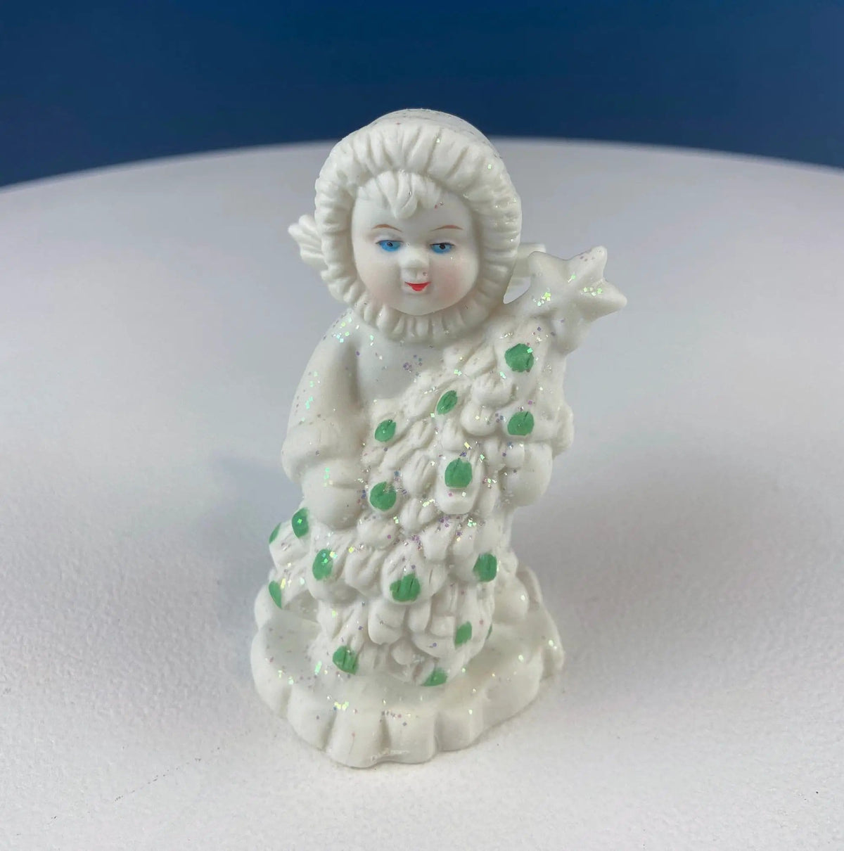 Polar Pals Playing in Snow Under Lit Christmas Tree | 3 White Porcelain Cupid Figurines Celebrating Friendship | Kids Room | Collectors & Hosts