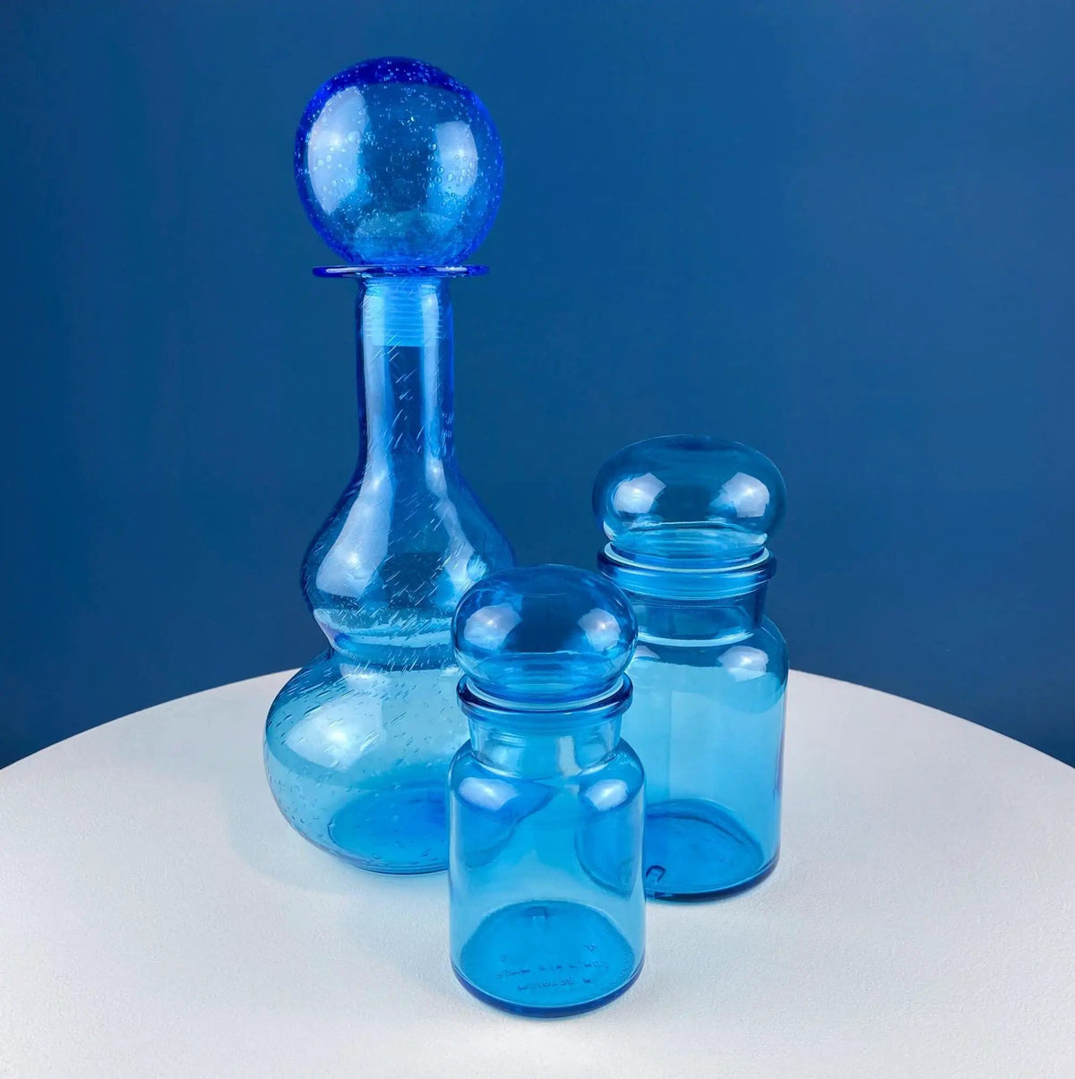 Blue Hand-Blown Glass Footed Vase | Large Goblet with Thumb Print Motif | Collectible Modern Glass | Collectors & Hosts