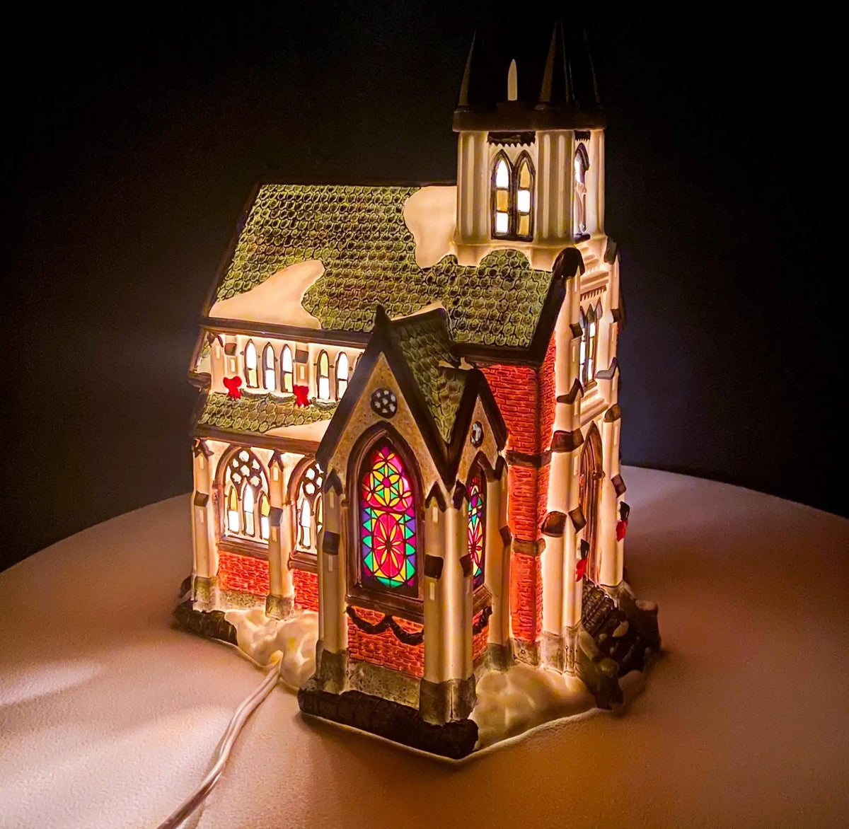 Illuminated Porcelain Village Cathedral | Light Kit | Hand Painted | Large