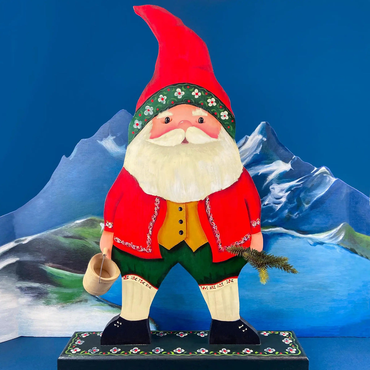 Two Large Hand-Painted on Wood German Santas or Elves | Rare Belsnickles in Traditional Folk Dress | Nordic Christmas Decor | Collectors & Hosts