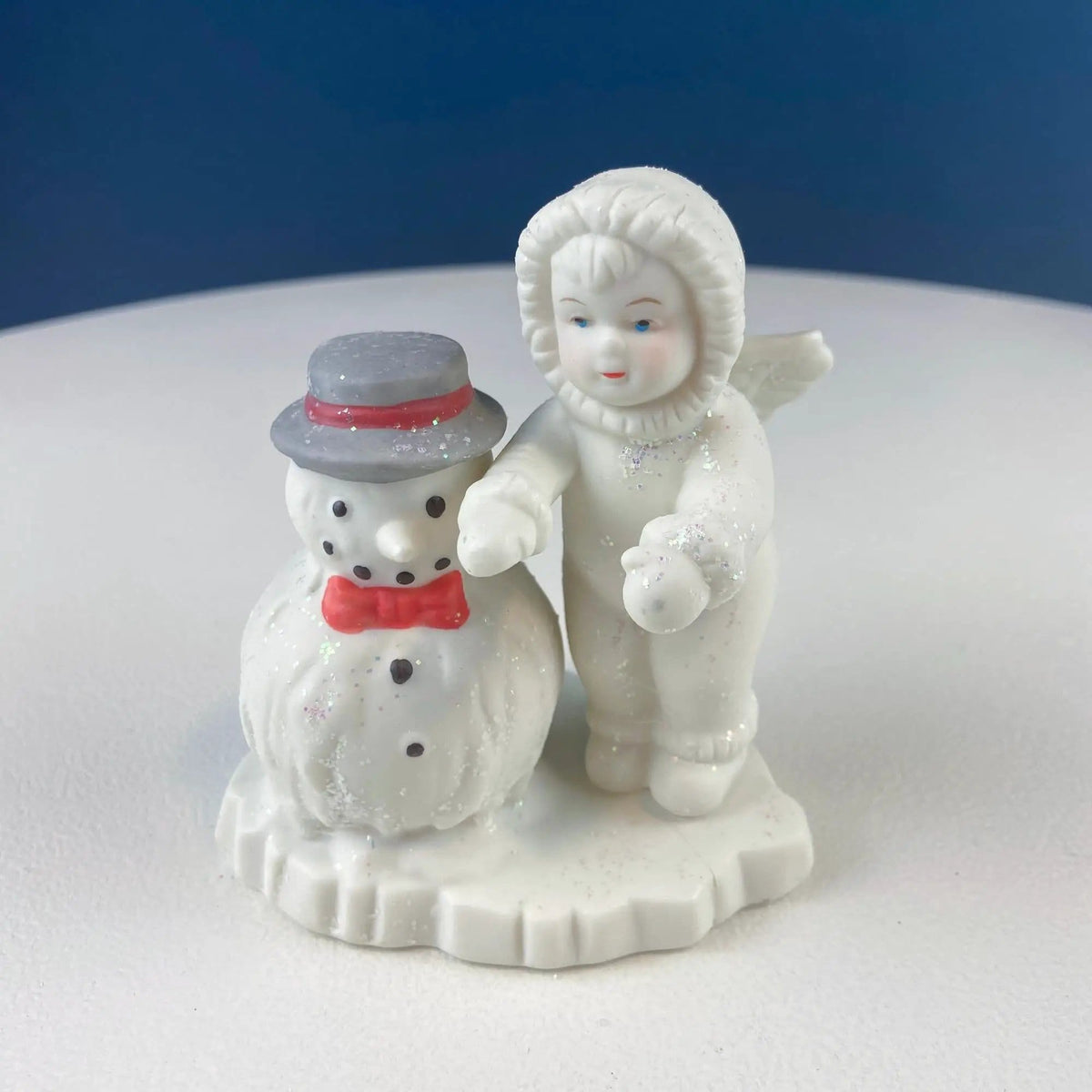 Polar Pals Playing in Snow Under Lit Christmas Tree | 3 White Porcelain Cupid Figurines Celebrating Friendship | Kids Room | Collectors & Hosts