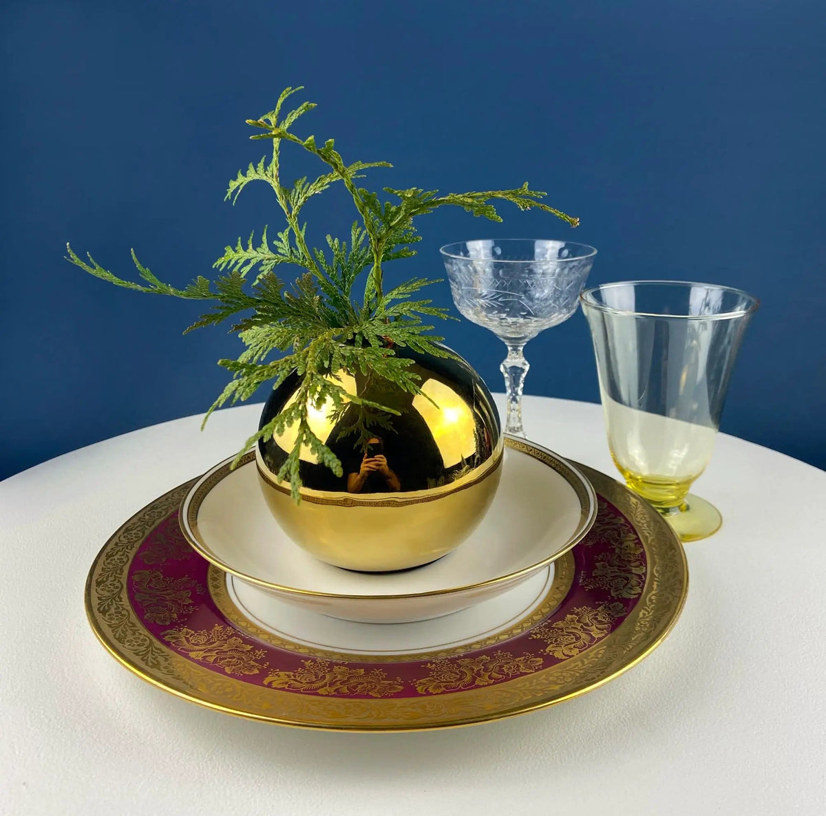 Gold Ceramic Globe Vases | Set of 3 Christmas Ornament Like Flower Vases | Seasonal or Everyday Table Decor | Collectors & Hosts