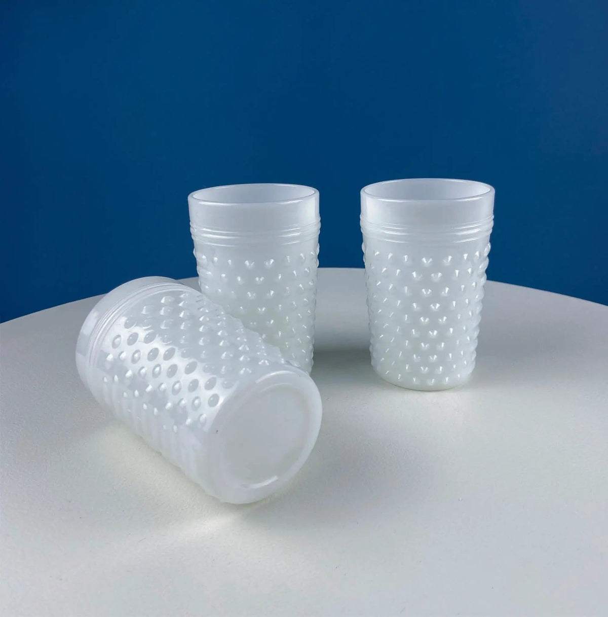 Large Milk Glass Pitcher with Hobnail Pattern and 3 Matching Tall Glasses | Juice Punch Milk Water Jug | Dining Room Decor | Collectors & Hosts