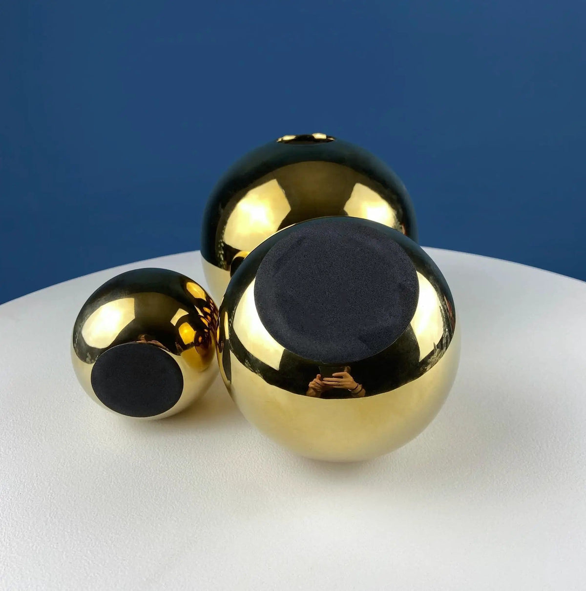 Gold Ceramic Globe Vases | Set of 3 Christmas Ornament Like Flower Vases | Seasonal or Everyday Table Decor | Collectors & Hosts