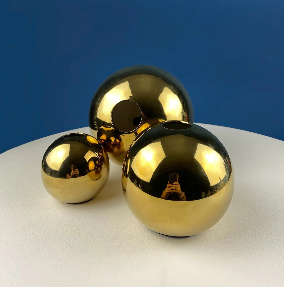 Gold Ceramic Globe Vases | Set of 3 Christmas Ornament Like Flower Vases | Seasonal or Everyday Table Decor | Collectors & Hosts