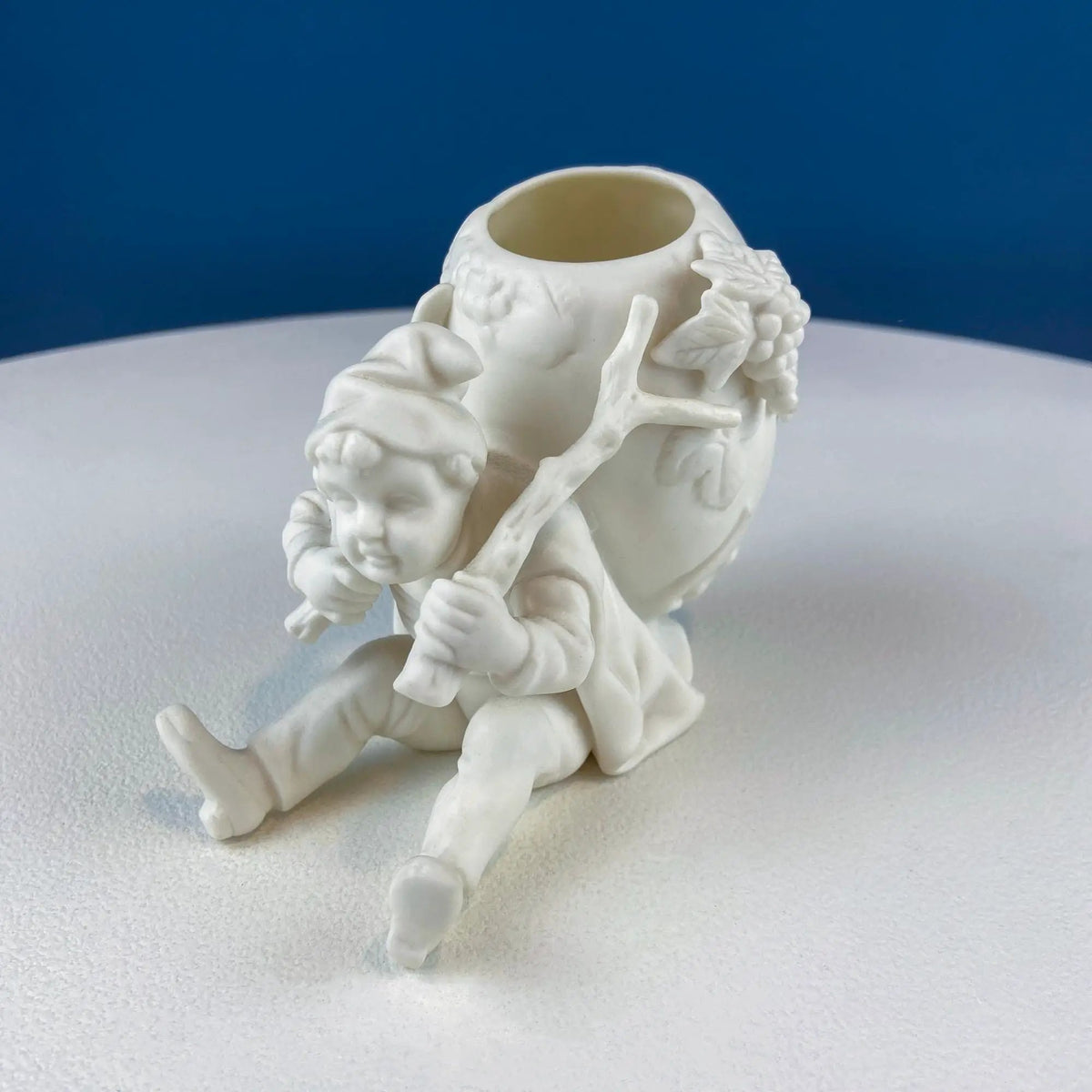 Vintage Porcelain Vase | Bacchus Figure | Wine Barrel Detail | Small Size