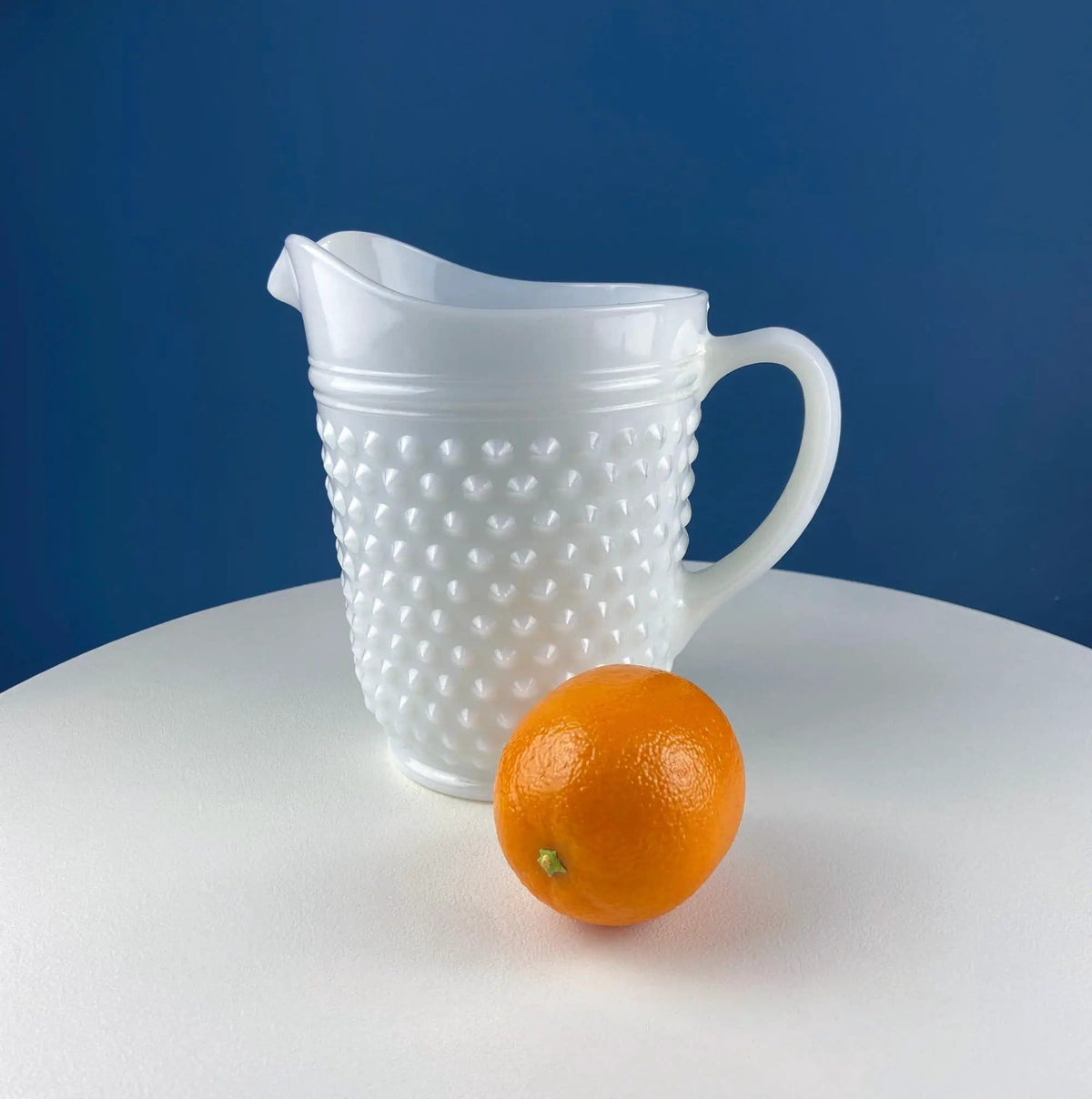 Large Milk Glass Pitcher with Hobnail Pattern and 3 Matching Tall Glasses | Juice Punch Milk Water Jug | Dining Room Decor | Collectors & Hosts
