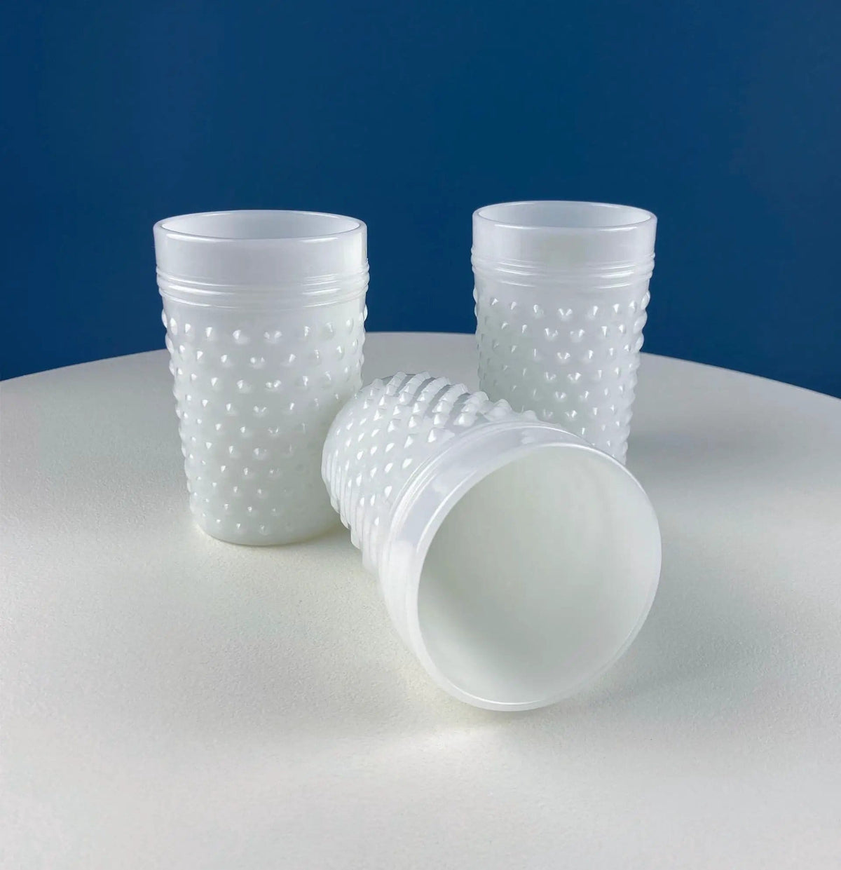 Large Milk Glass Pitcher with Hobnail Pattern and 3 Matching Tall Glasses | Juice Punch Milk Water Jug | Dining Room Decor | Collectors & Hosts