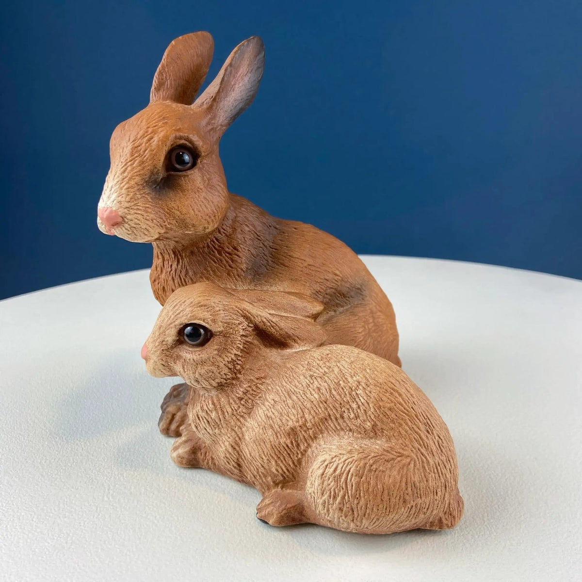 Brown Porcelain Figurine of 2 Snuggling Bunnies | Cute Hand Painted Rabbits Statuette | Easter Display | Gift for Him Her Bunny Collector Kids