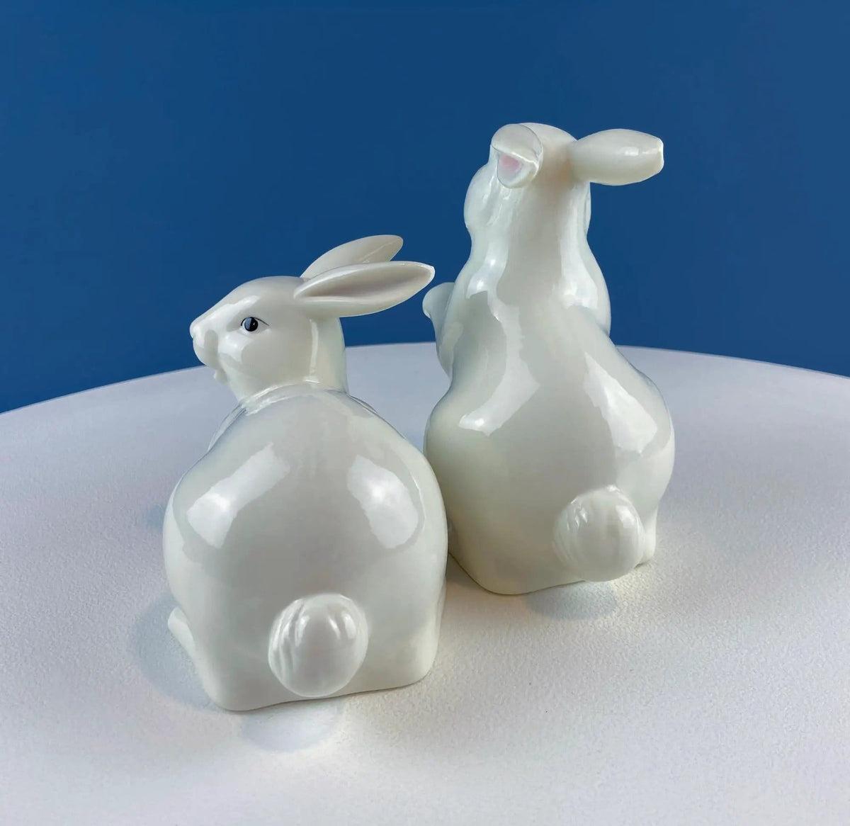 Couple of White Bunnies | Porcelain Rabbit Figurines | Set of 2 | Collectors & Hosts