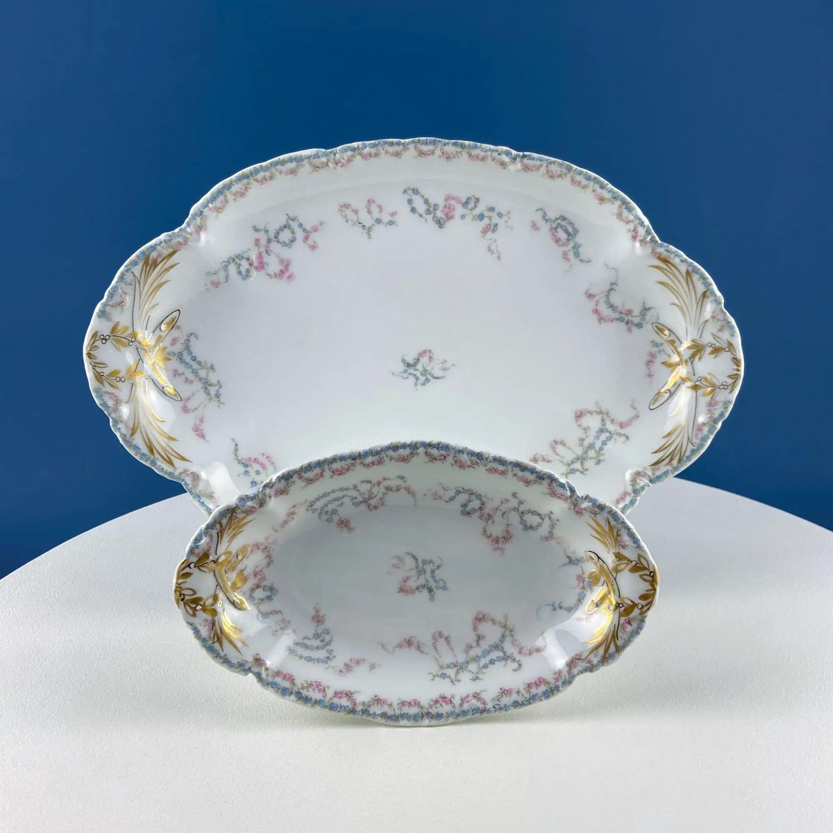 Antique Limoges Breakfast Lunch Dish Set for 8 | Floral Motif: Forget-me-Nots Tea Roses | French Country Living | Collectors & Hosts