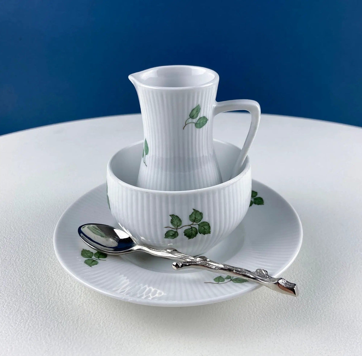 Rorstrand Rodos Espresso Dessert Modern Dish Set | 1900's Swedish Coffee Breakfast Set for 11 | Leaf Motif | Collectors & Hosts