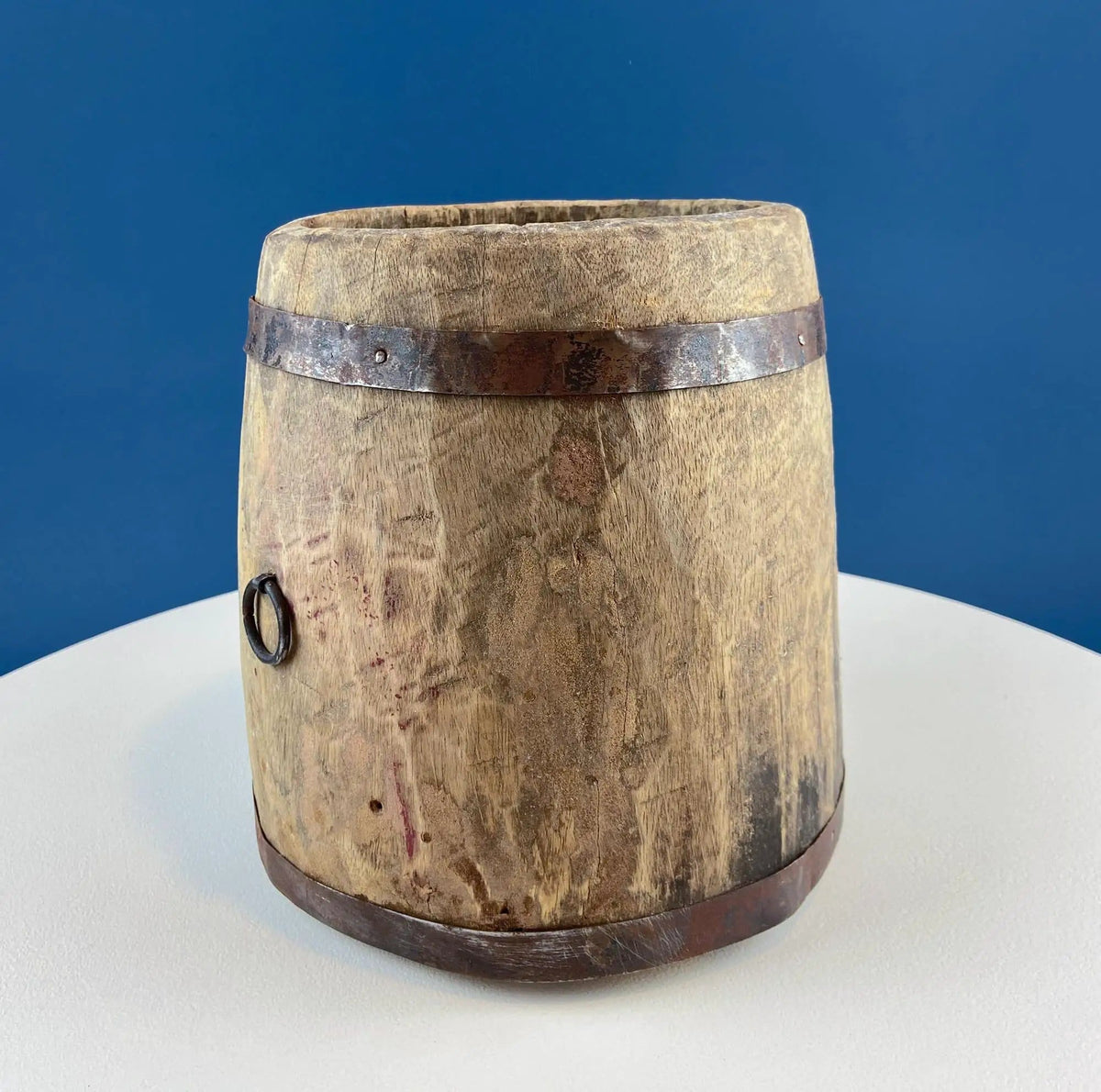 Antique Hand Carved Wood Pail: Rustic Farmhouse Dry Flower Display | Collectible Vintage | Pre-Owned Piece | Collectors & Hosts