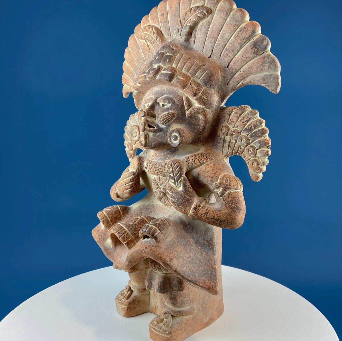 Large Pre-Columbian Style Figurative Urn Vessel Vase Pottery | Red Clay Aztec Warrior | Zapotec Art | Gift for Art Collector