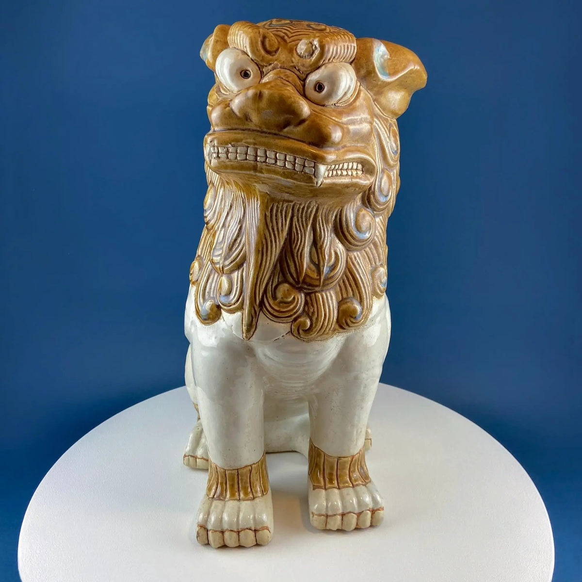 Foo Dog Statue | 20 Inch Tall | Glazed Gold Beige | Large Size