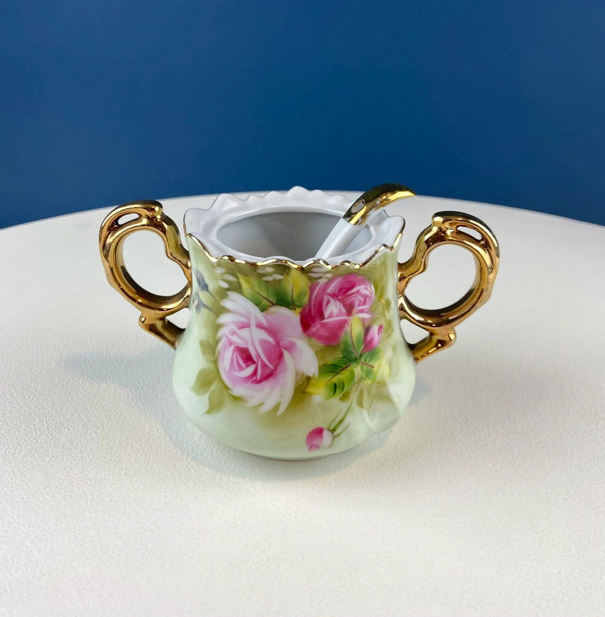 Lefton Hand Painted Tea Set | Cup Saucer Creamer Sugar Jar with Spoon | Roses Motif | Gift for Her
