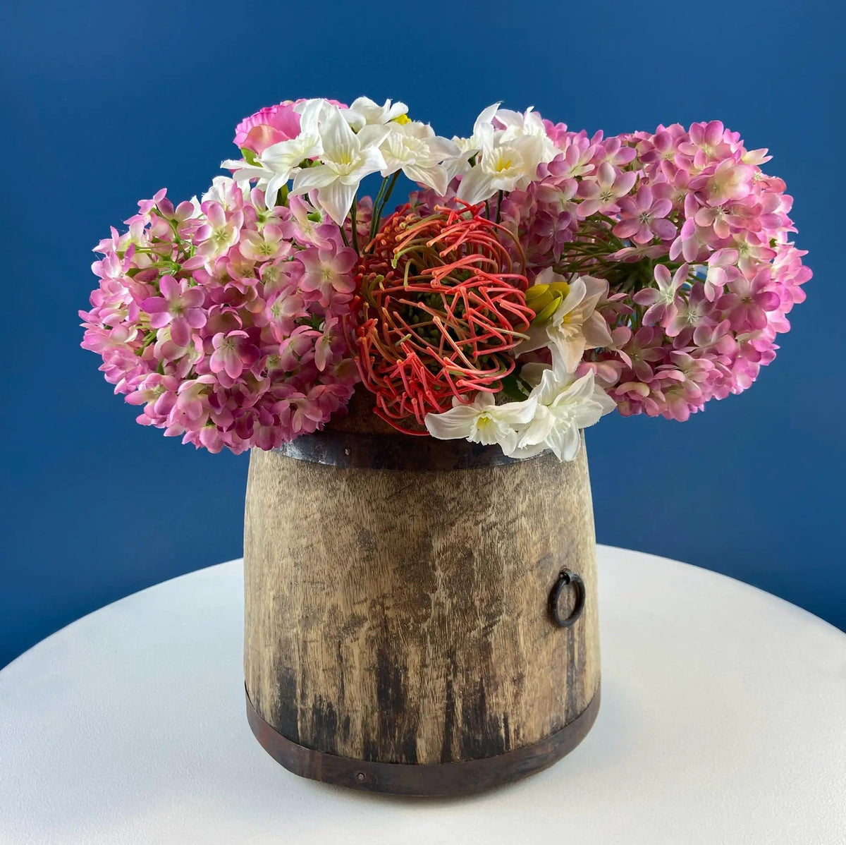 Antique Hand Carved Wood Pail: Rustic Farmhouse Dry Flower Display | Collectible Vintage | Pre-Owned Piece | Collectors & Hosts