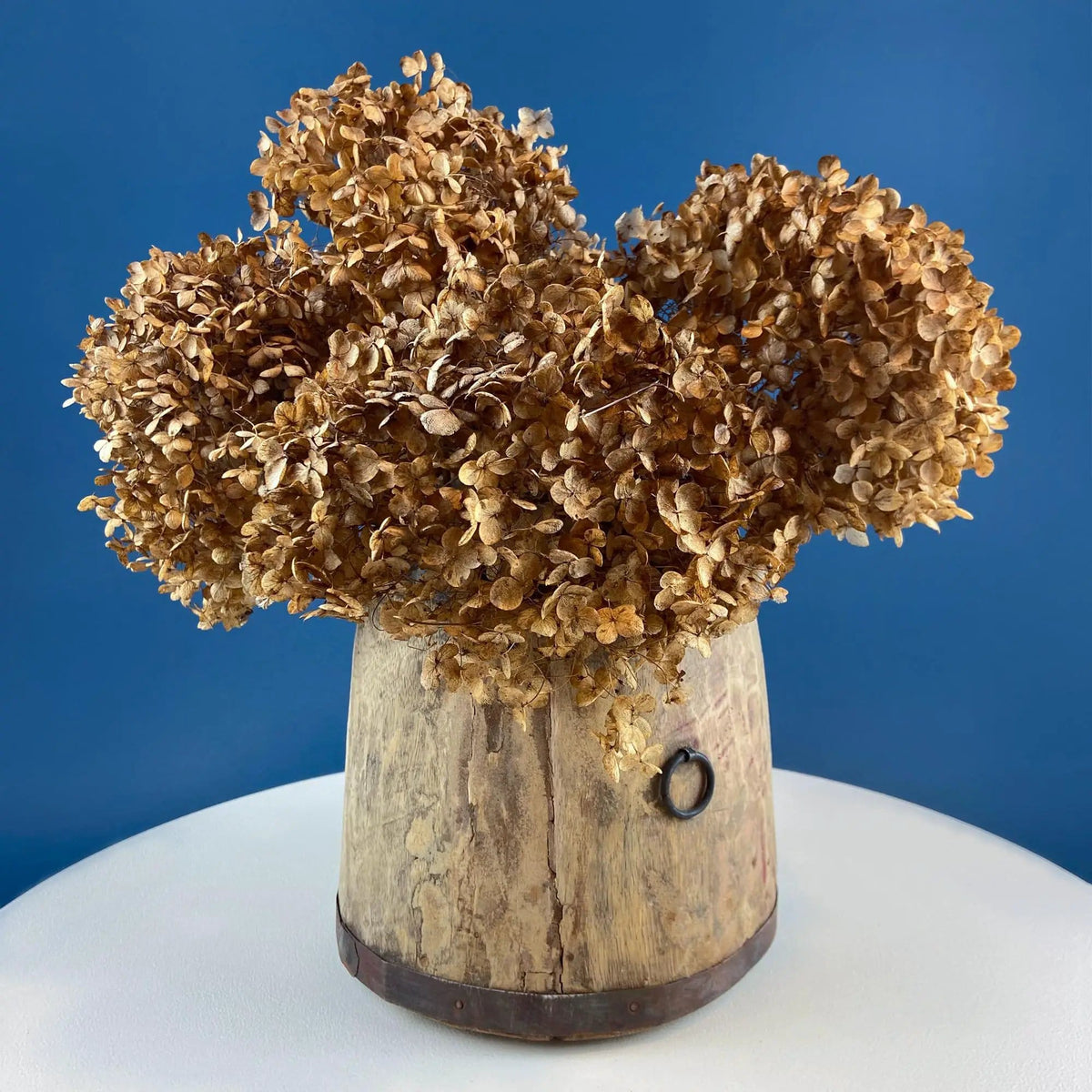 Antique Hand Carved Wood Pail: Rustic Farmhouse Dry Flower Display | Collectible Vintage | Pre-Owned Piece | Collectors & Hosts