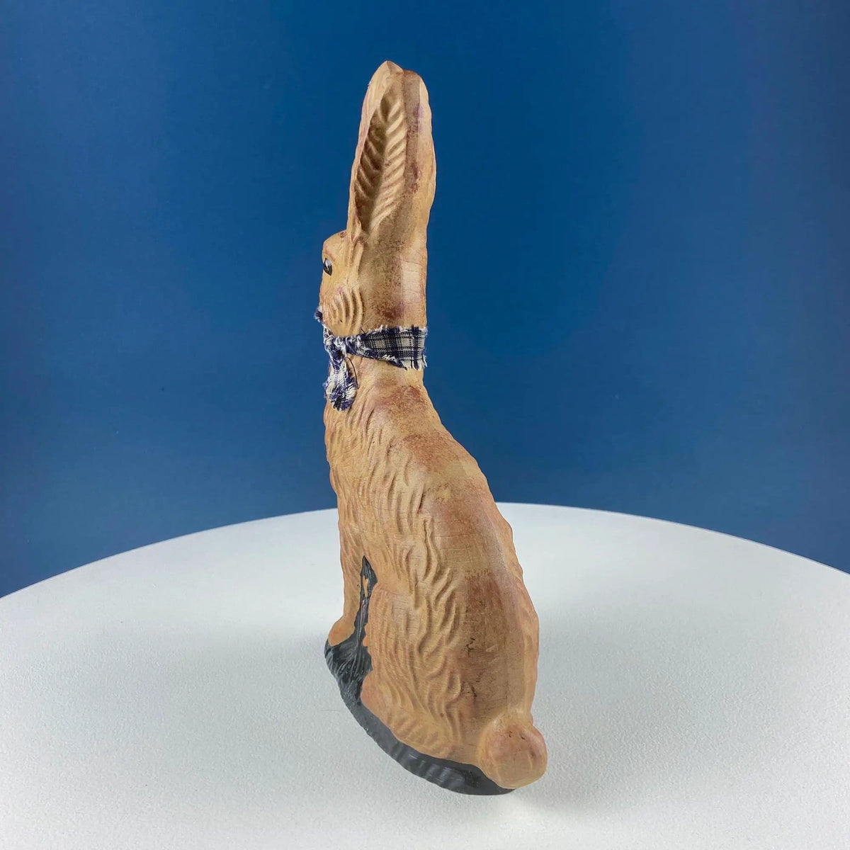 Brown Rustic Bunny Rabbit Figurine with Plead Bow | Hand-Painted Easter Display | Spring Celebration | Collectors & Hosts