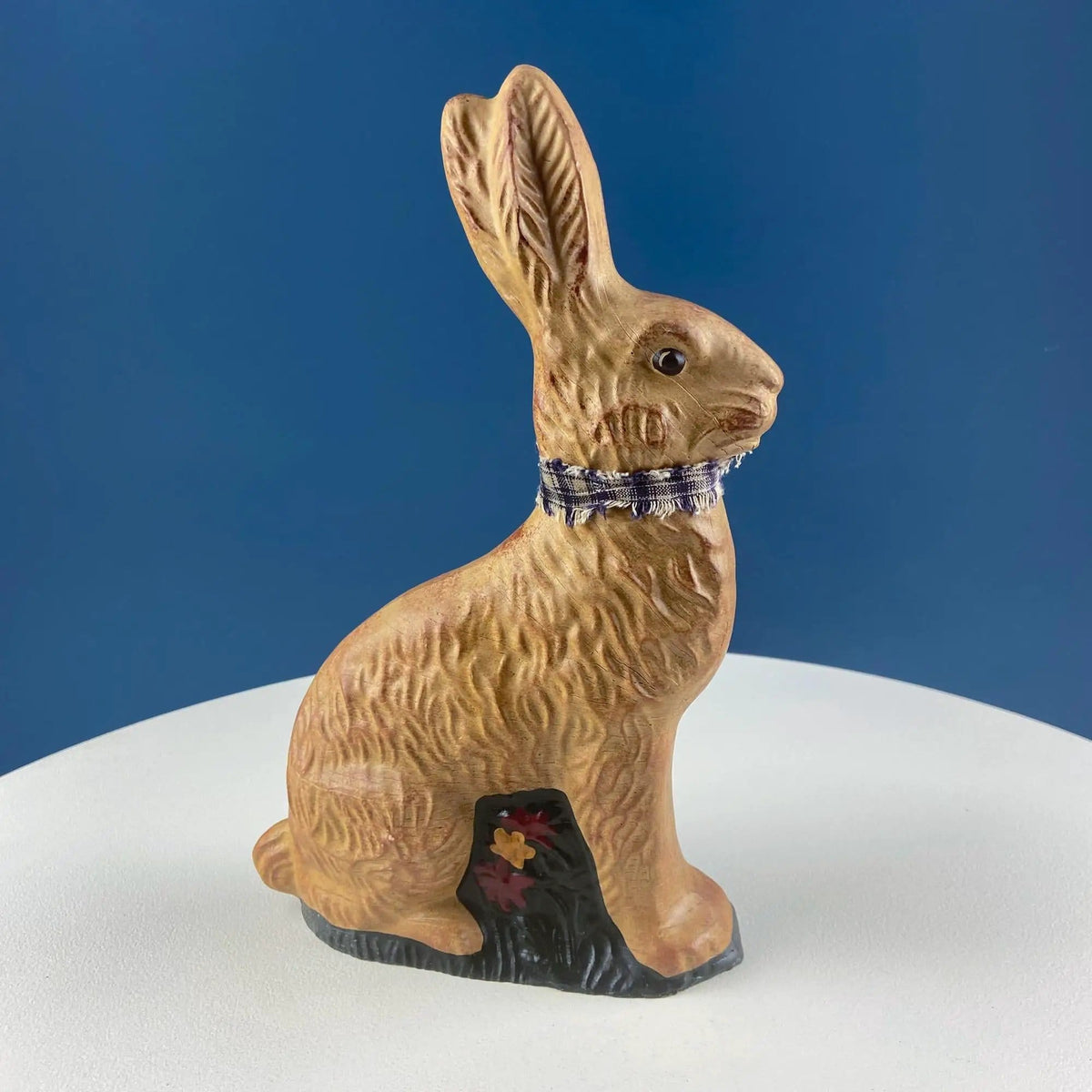 Brown Rustic Bunny Rabbit Figurine with Plead Bow | Hand-Painted Easter Display | Spring Celebration | Collectors & Hosts