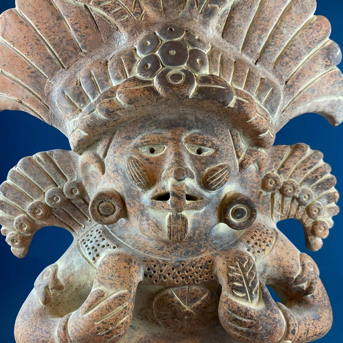 Large Pre-Columbian Style Figurative Urn Vessel Vase Pottery | Red Clay Aztec Warrior | Zapotec Art | Gift for Art Collector