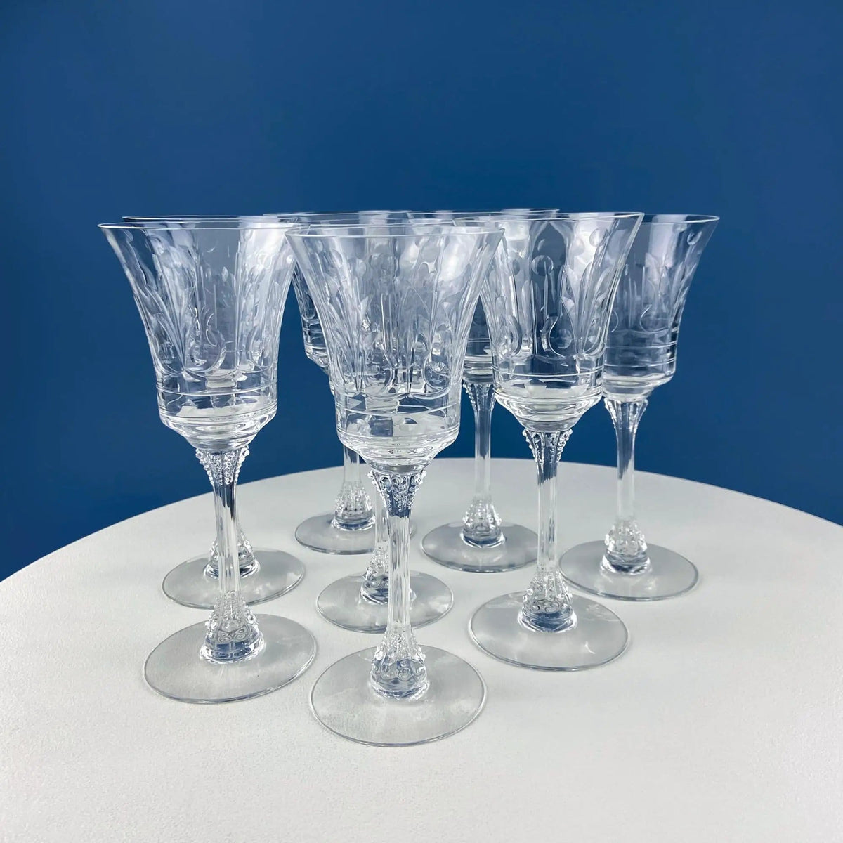 Vintage Heisey Danish Princess Cut Crystal Wine or Water Goblets | Set of 8 Stemware | Beautiful Shimmer & Ping | Collectors & Hosts