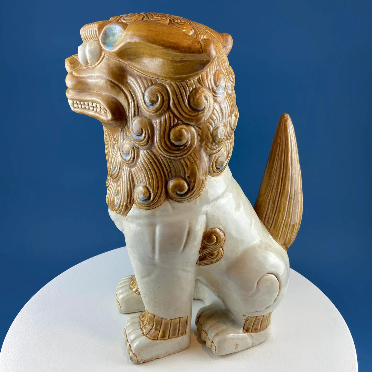 Foo Dog Statue | 20 Inch Tall | Glazed Gold Beige | Large Size