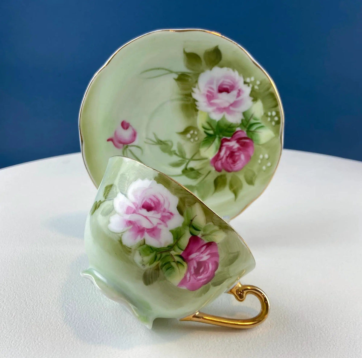 Lefton Hand Painted Tea Set | Cup Saucer Creamer Sugar Jar with Spoon | Roses Motif | Gift for Her