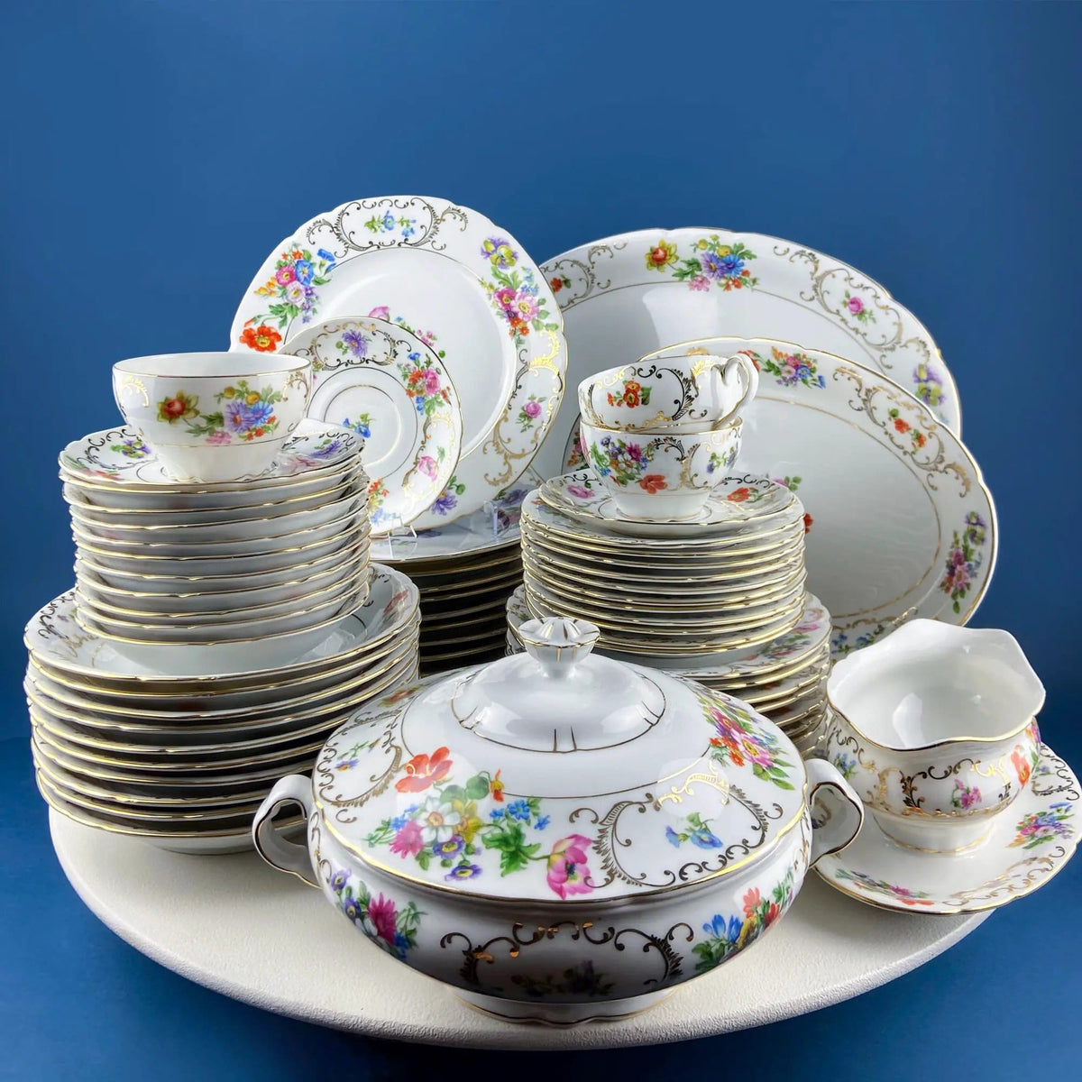 Antique Victoria Czechoslovakia 56 Piece Dish Set | Floral Motif | French Country Living | Gift for Him Her
