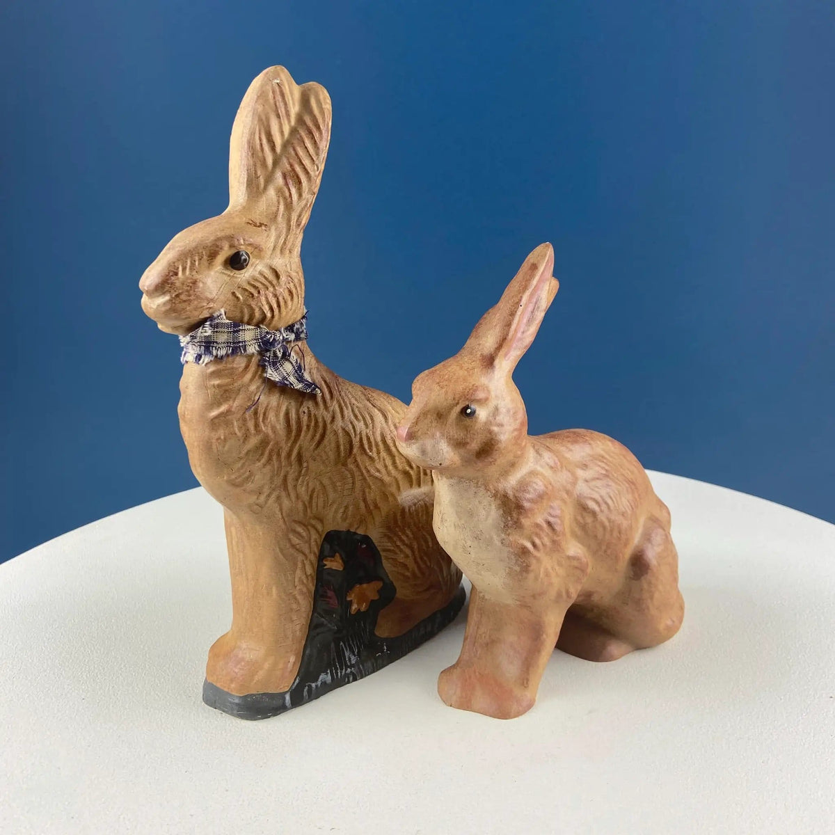 Brown Rustic Bunny Rabbit Figurine with Plead Bow | Hand-Painted Easter Display | Spring Celebration | Collectors & Hosts