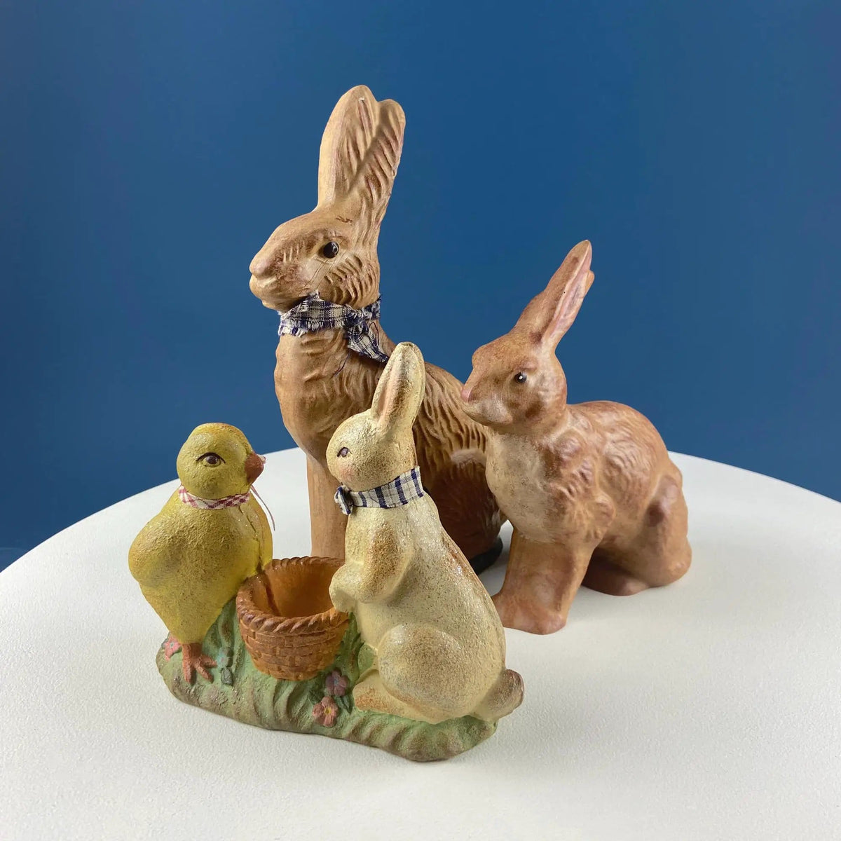 Brown Rustic Bunny Rabbit Figurine with Plead Bow | Hand-Painted Easter Display | Spring Celebration | Collectors & Hosts