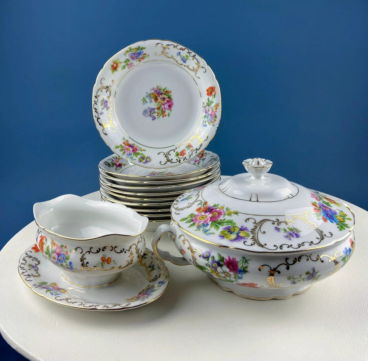 Antique Victoria Czechoslovakia 56 Piece Dish Set | Floral Motif | French Country Living | Gift for Him Her