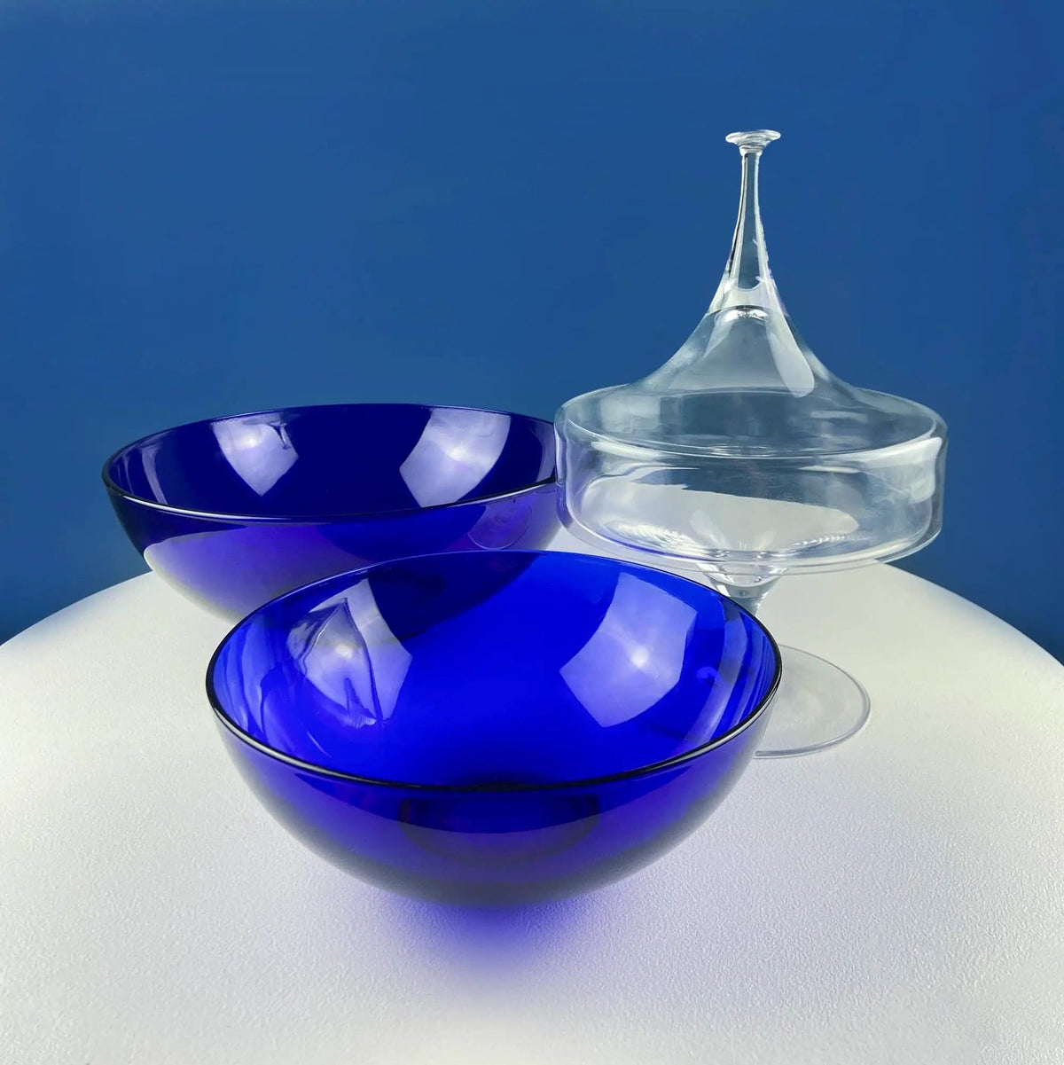 Crystal Clear Footed Candy Bowl or Serving Dish with Empoli Style Lid | Unique Mid Century Modern Apothecary Jar | Home Store Cafe Decor | Collectors & Hosts