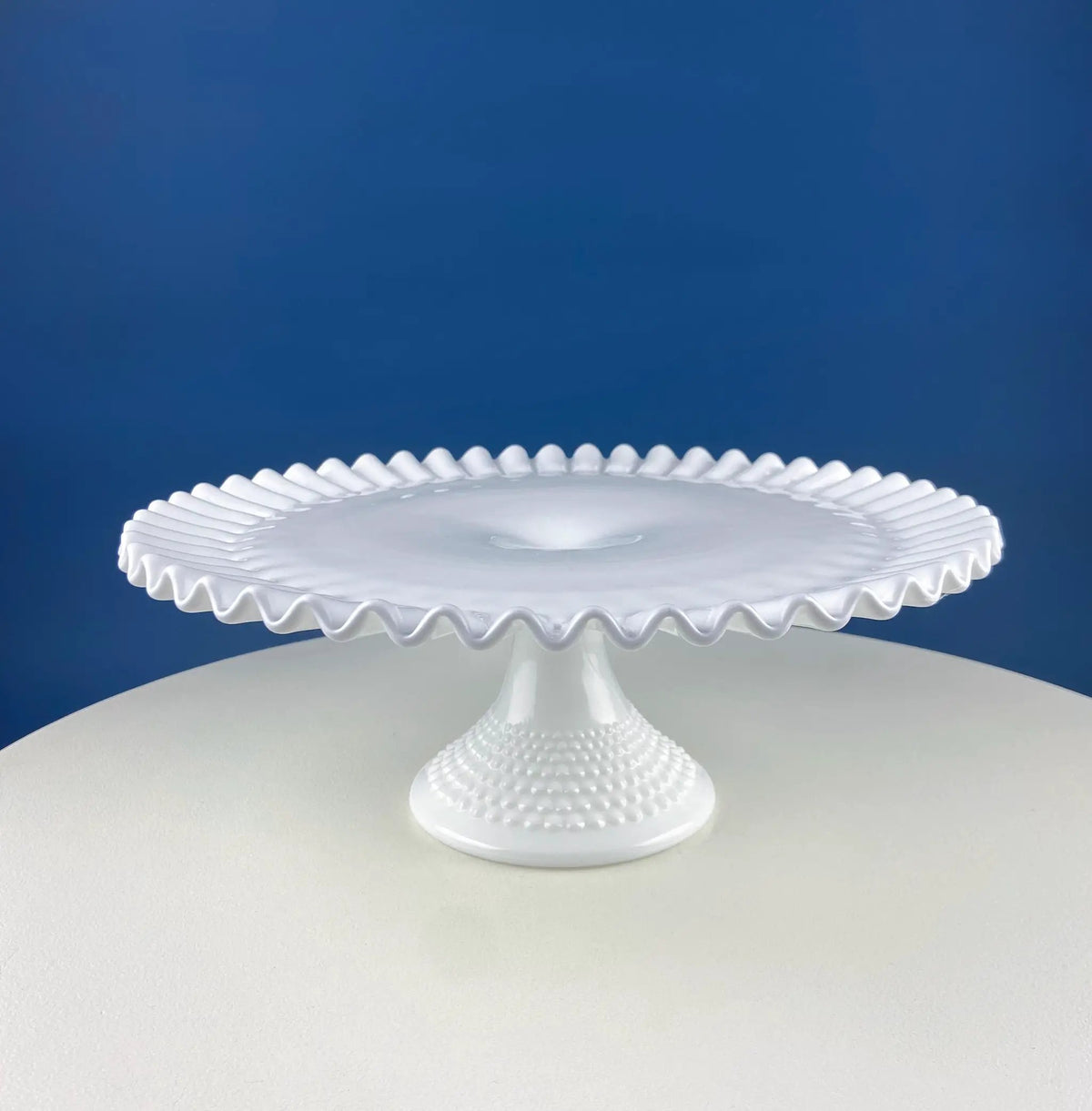 Milk Glass Cake Stand | 12 Inch | Ruffled Edge | White