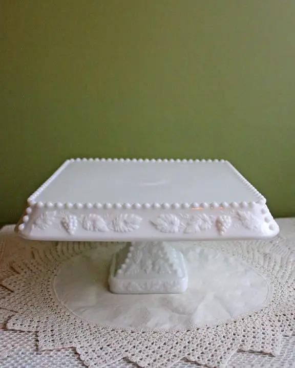 Milk Glass Cake Stand | 12 Inch | Ruffled Edge | White