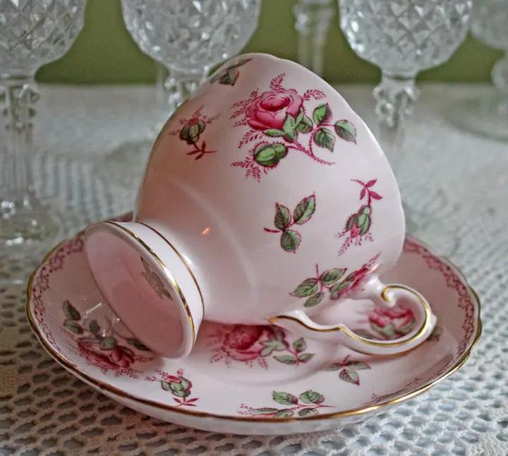 Square Tea Cup | Berkeley Rose Pattern | Pink Floral Handle