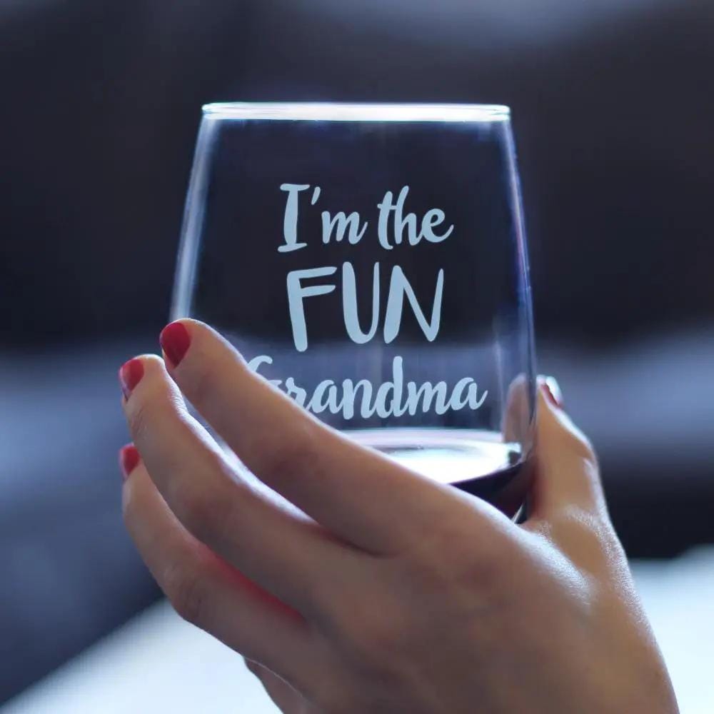 Etched Stemless Wine Glass | 17 oz | Dishwasher Safe | Fun Grandma