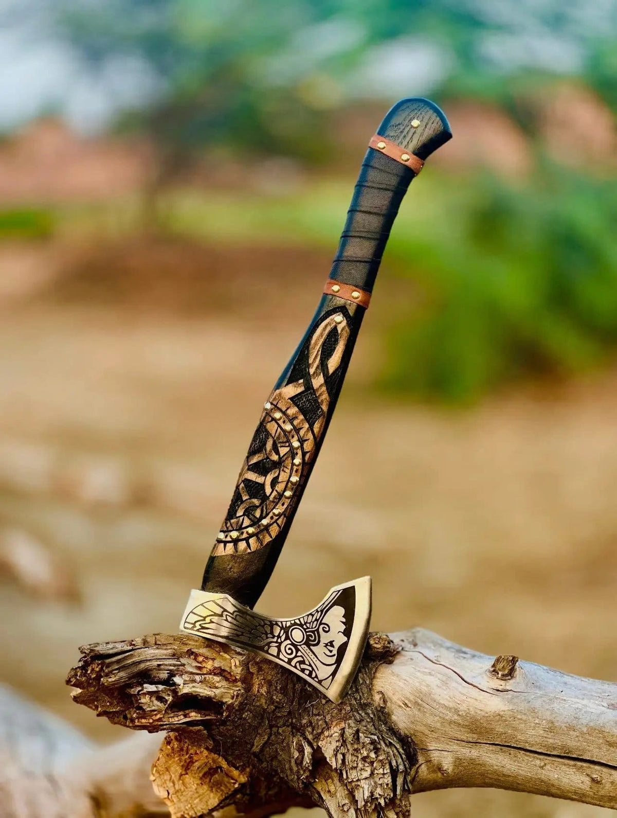 Forged steel axe with engraving, medieval Viking tomahawk | 24.01 Inch | Steel | Hatchet