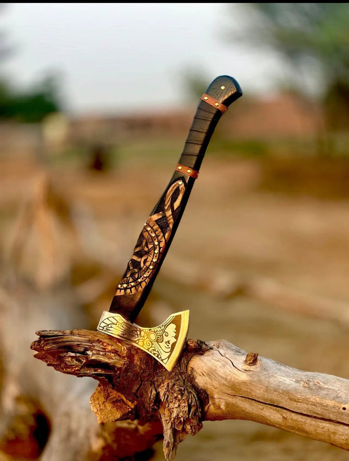 Forged steel axe with engraving, medieval Viking tomahawk | 24.01 Inch | Steel | Hatchet