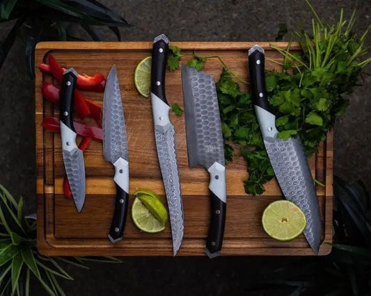Damascus Kitchen Knife Set | 5 Knives | Pakka Wood Handles
