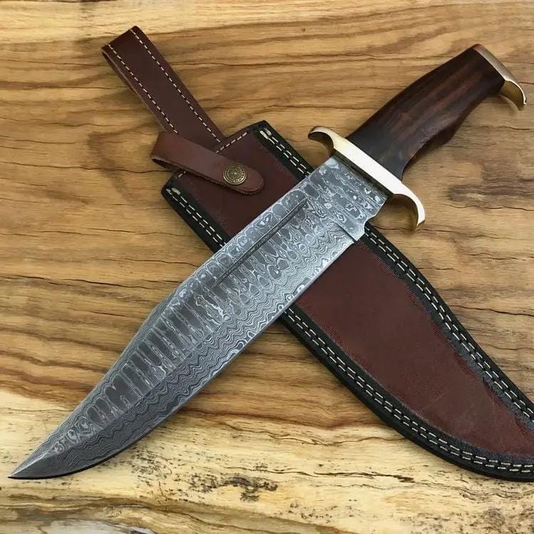 Damascus Steel Custom Handmade Hunting Bowie Knife (Style 2) | 15.5 Inch | Damascus Steel | Hunting & Survival Knife