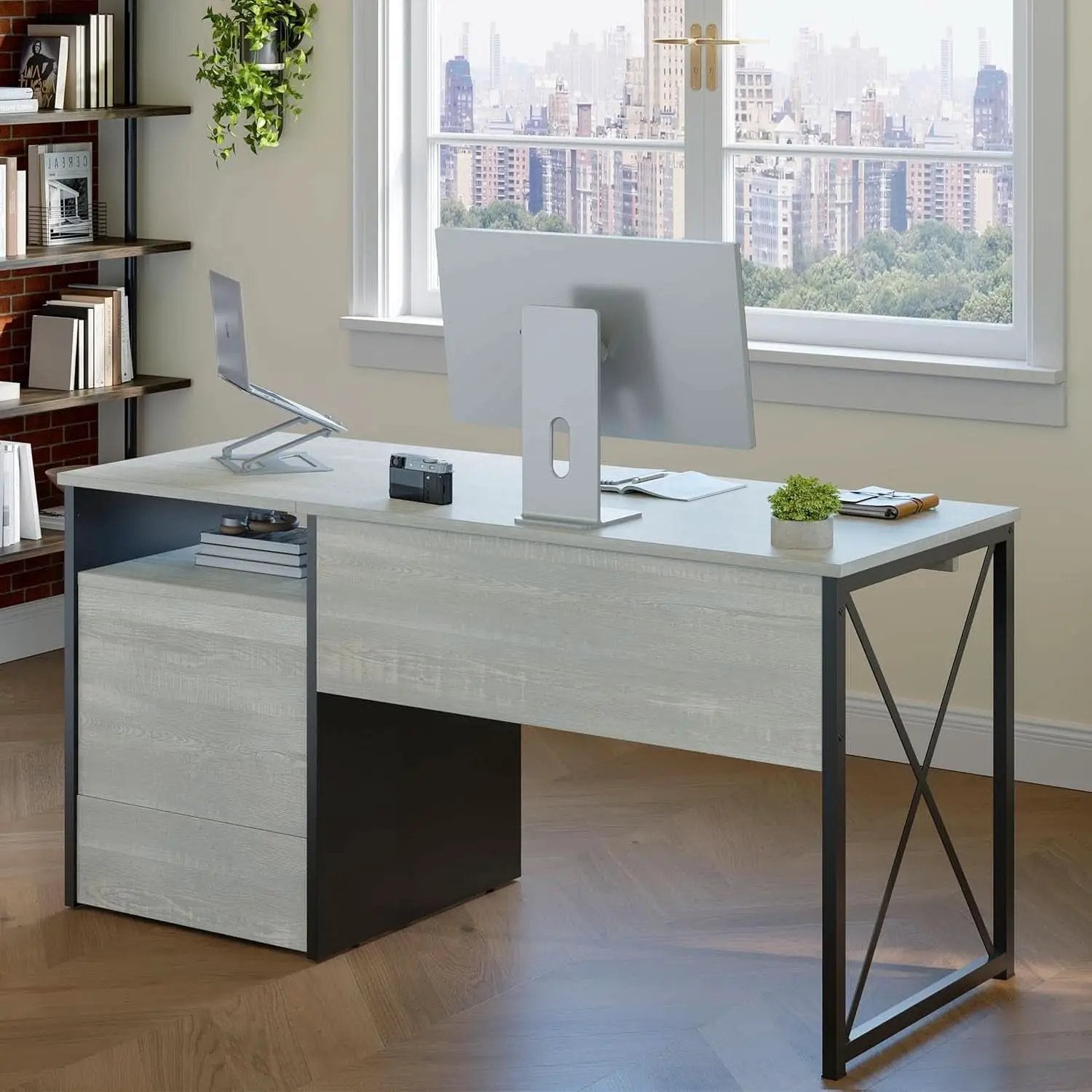 Industrial Office Desk with Storage Drawers and Keyboard Tray from PriceLows™