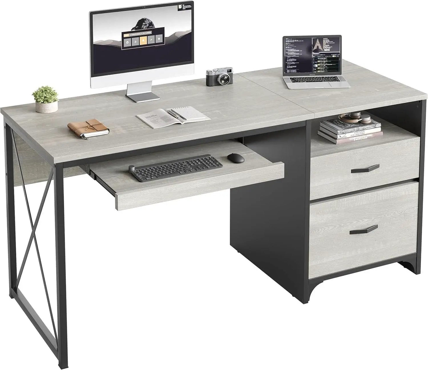 Industrial Office Desk with Storage Drawers and Keyboard Tray from PriceLows™