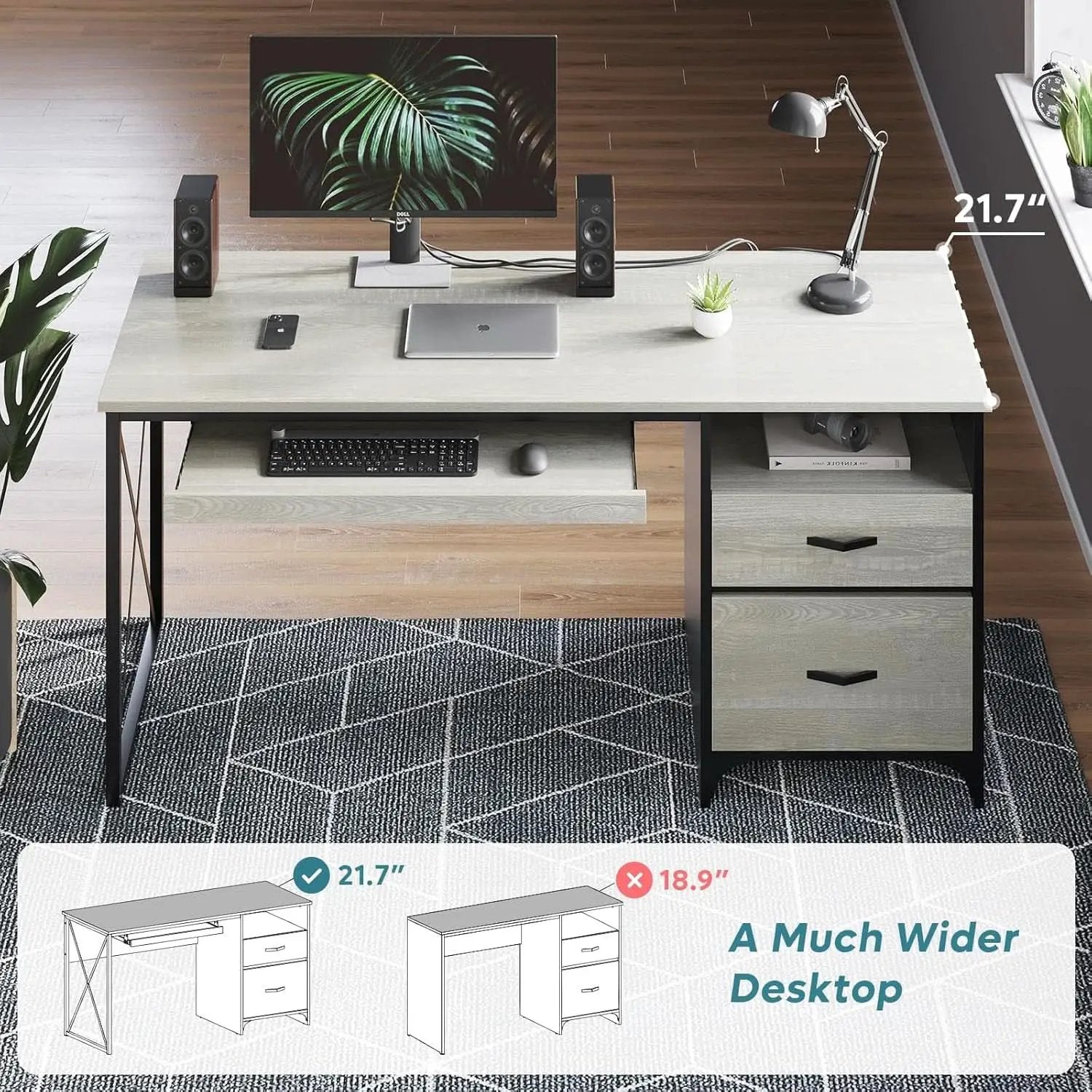 Industrial Office Desk with Storage Drawers and Keyboard Tray from PriceLows™