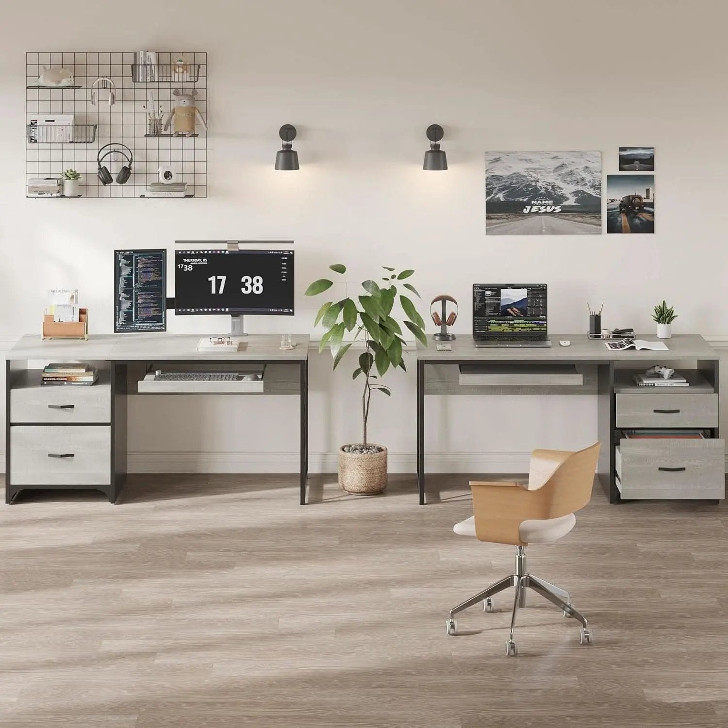 Industrial Office Desk with Storage Drawers and Keyboard Tray from PriceLows™