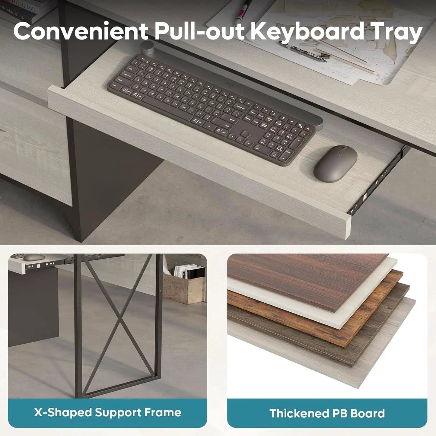 Industrial Office Desk with Storage Drawers and Keyboard Tray from PriceLows™