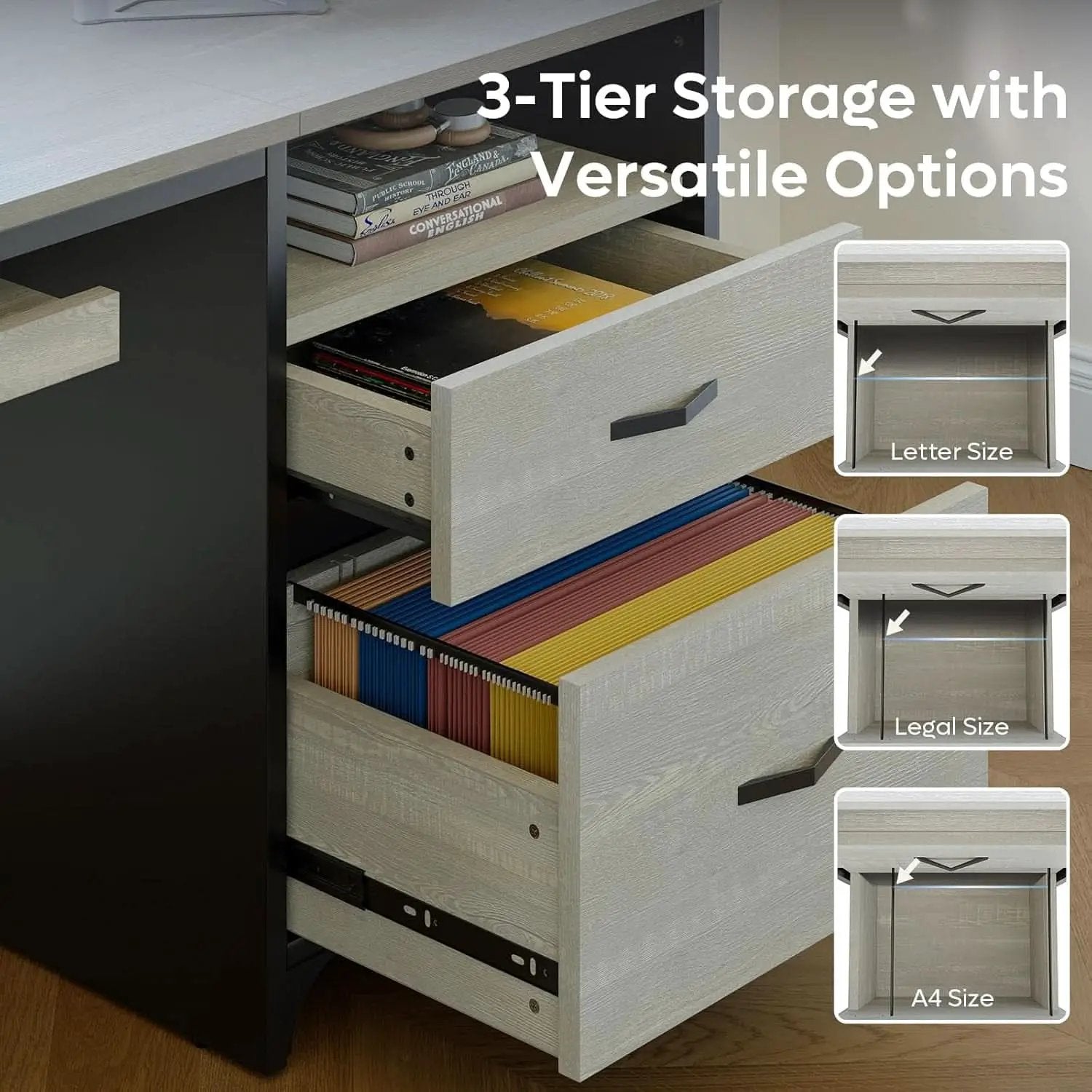 Industrial Office Desk with Storage Drawers and Keyboard Tray from PriceLows™