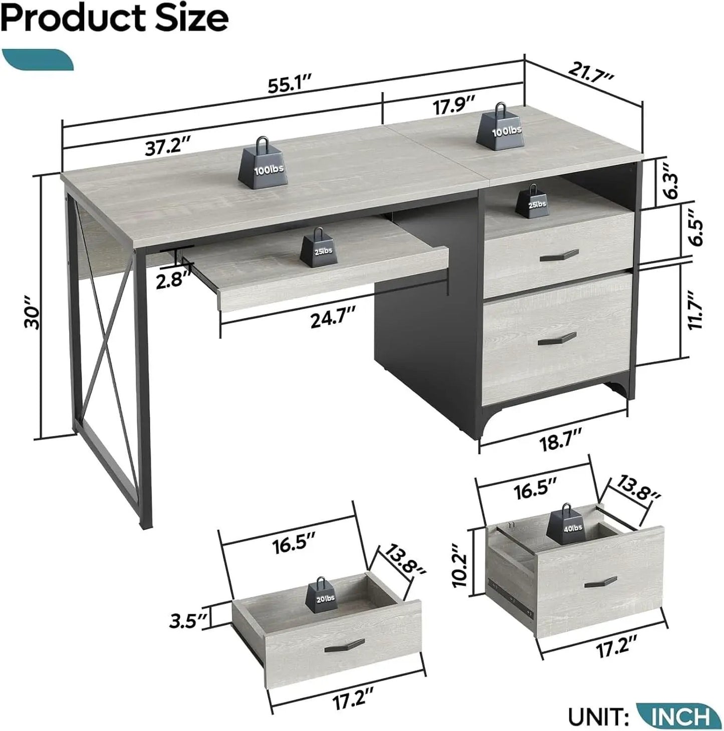 Industrial Office Desk with Storage Drawers and Keyboard Tray from PriceLows™