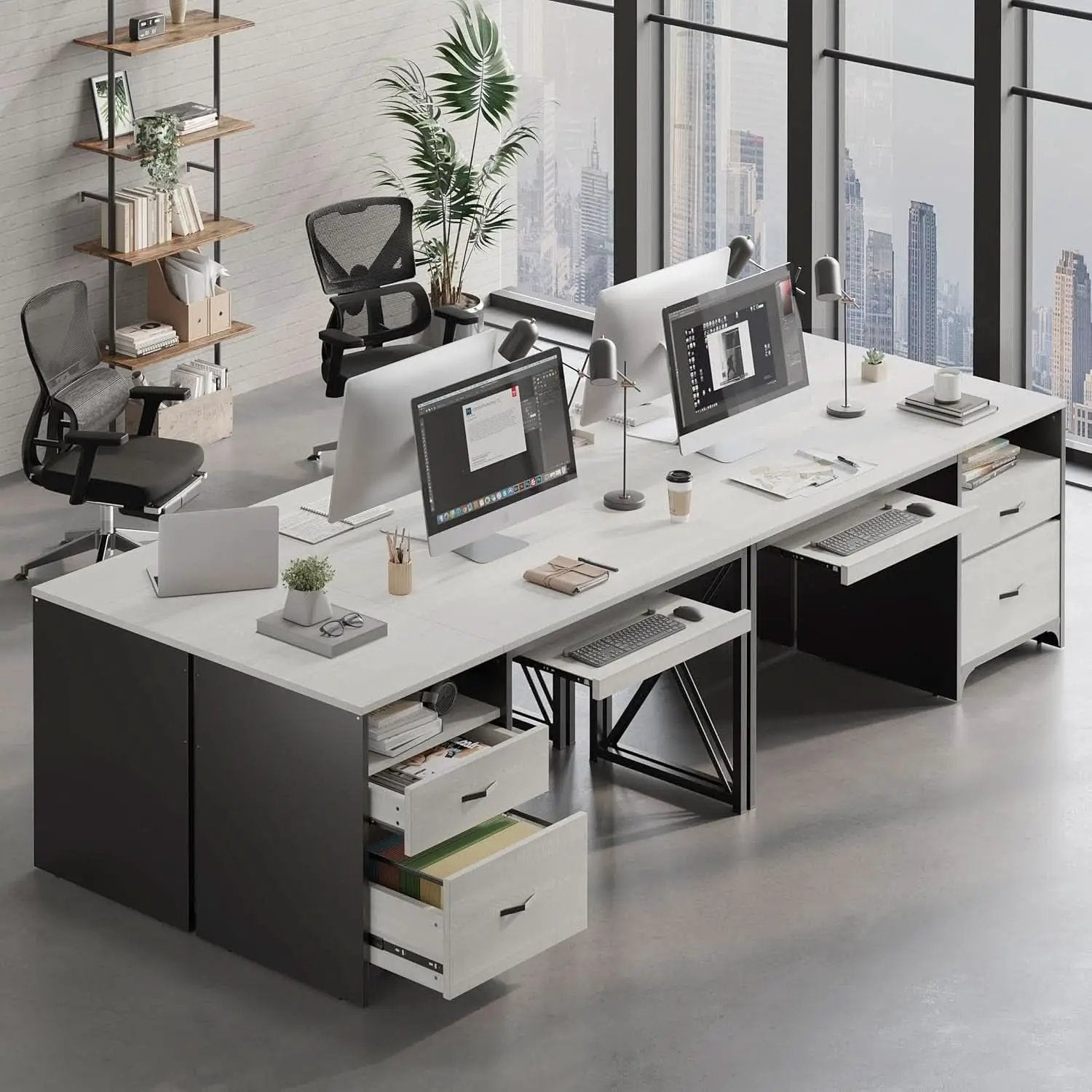 Industrial Office Desk with Storage Drawers and Keyboard Tray from PriceLows™